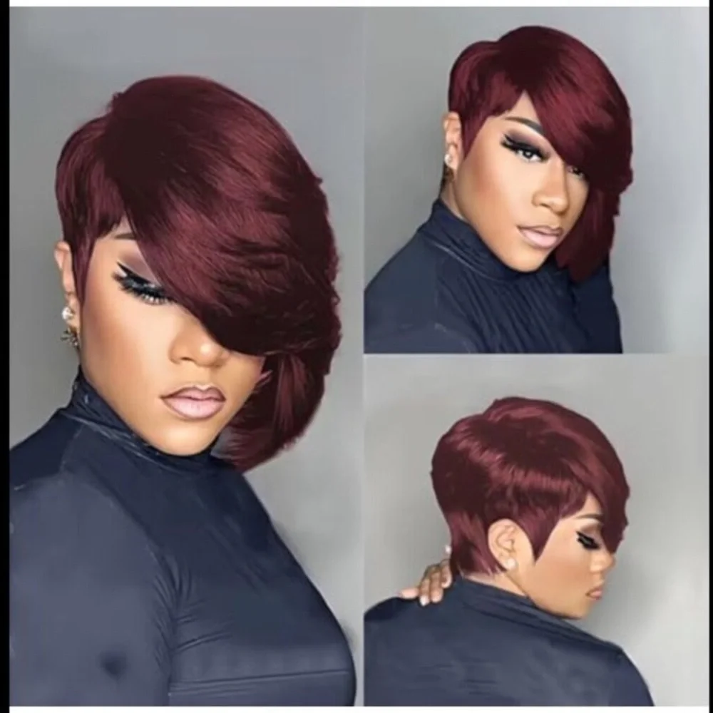 Short Layered Pixie Cut Human Hair Wig with Bangs Glueless Chic Thick Full Wear